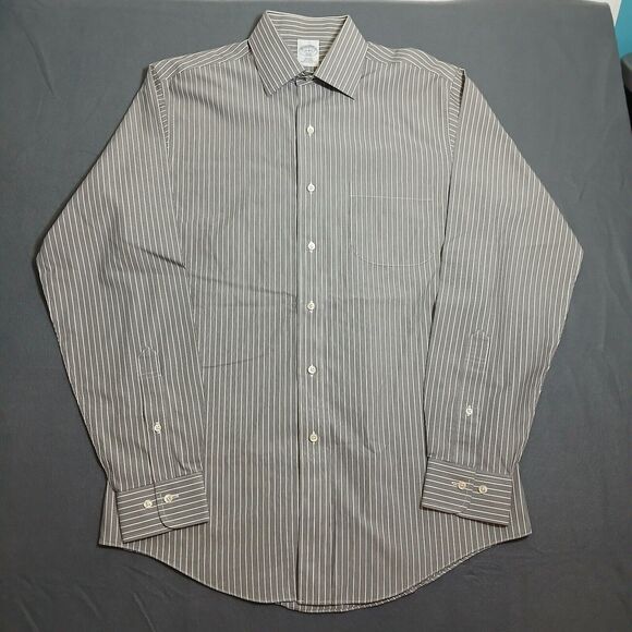 Brooks Brothers 346 Men 15 4/5 Slim Fit Non Iron Black Striped Button Up Shirt - Picture 1 of 11